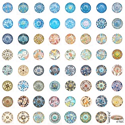 Mixed Color Printed Picture Glass Cabochons, Half Round/Dome, Floral Series, Mixed Color, 24.5~25x6~7mm