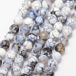 White Natural Fire Crackle Agate Bead Strands, Round, Grade A, Faceted, Dyed & Heated, White, 8mm, Hole: 1mm, about 47pcs/strand, 15 inch