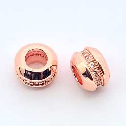 Plaqué Or Rose Véritable Micro cuivres ouvrent perles de rondelle de zircone cubique, sans cadmium et sans nickel et sans plomb, Véritable rose or plaqué, 7x5mm, Trou: 3mm