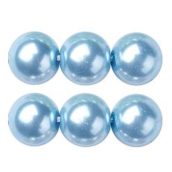 Bleu Ciel Clair Brins de perles rondes en verre teinté écologique, Grade a, cordon en coton fileté, lumière bleu ciel, 14mm, Trou: 0.7~1.1mm, Environ 30 pcs/chapelet, 15 pouce