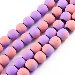 Violet Spray Painted Non-magnetic Synthetic Hematite Beads Strands, Round, Violet, 8x7.5mm, Hole: 1mm, about 53~40pcs/strand, 15.55 inch~15.75 inch(39.5~40cm)