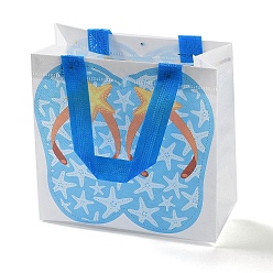 Bleu Ciel Foncé Tongs imprimées sur le thème de la plage d'été, sacs cadeaux pliants non tissés réutilisables avec poignée, sac à provisions imperméable portable pour emballage cadeau, rectangle, bleu profond du ciel, 9x19.8x20.5 cm, pli: 24.8x19.8x0.1 cm