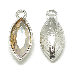 Pale Goldenrod Alloy Glass Pendants, Faceted, Horse Eye, Platinum, Pale Goldenrod, 20x9x5mm, Hole: 1.5mm
