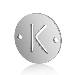 Letter K Titanium Steel Links connectors, Flat Round with Letter, Stainless Steel Color, Letter.K, 12x0.8mm, Hole: 0.8mm