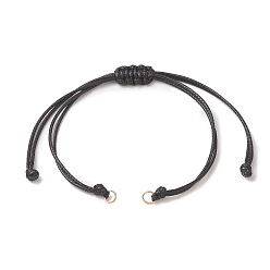 Noir Cordon polyester ciré tressé, avec 304 anneaux en acier inoxydable, pour la fabrication de bracelets à maillons réglables, noir, 12-3/8 pouce (31.4 cm), Trou: 3.6mm