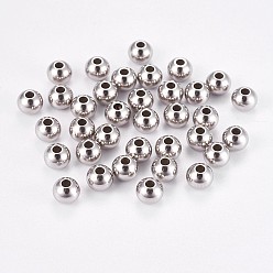 Couleur Acier Inoxydable 304 acier inoxydable perles rondes lisses, couleur inox, 6x4.8mm, Trou: 2mm