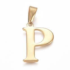 Letter P 304 Stainless Steel Pendants, Golden, Initial Letter.P, 26x18x1.5mm, Hole: 3x8mm