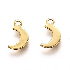Real 18K Gold Plated 201 Stainless Steel Charms, moon, Real 18k Gold Plated, 10x6x0.5mm, Hole: 1.4mm