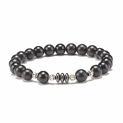 Noir Bracelet extensible en perles de bois naturel et hématite synthétique pour hommes femmes, noir, diamètre intérieur: 2-1/8 pouce (5.4 cm)