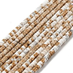 Gold Electroplated Natural Howlite Bead Strands, Half Plated, Flat Round, Gold, 4x1.5~2mm, Hole: 1mm, about 194~199pcs/strand, 15.35''(39cm)