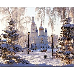 Colorful Winter Scenery DIY Diamond Painting Kit, Including Resin Rhinestones Bag, Diamond Sticky Pen, Tray Plate and Glue Clay, Colorful, 300x400mm