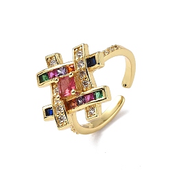 Разноцветный Символ кубического циркония # открытая манжета кольцо, настоящие позолоченные украшения из латуни для женщин, красочный, размер США 18 (7 мм)