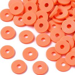 Orange Red Eco-Friendly Handmade Polymer Clay Beads, Disc/Flat Round, Heishi Beads, Orange Red, 8x0.5~1mm, Hole: 2mm, about 13000pcs/1000g