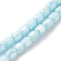 Bleu Clair Perles en verre electroplate, de couleur plaquée ab , facette, baril, bleu clair, 8x8mm, Trou: 1.2mm, Environ 80 pcs/chapelet, 26.14'' (66.4 cm)