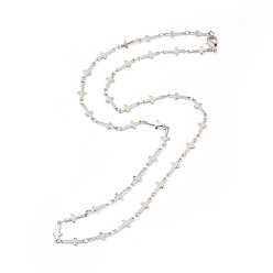 Stainless Steel Color Stainless Steel Link Necklaces, with Lobster Claw Clasps, Cross, Stainless Steel Color, 22.05 inch(56cm)