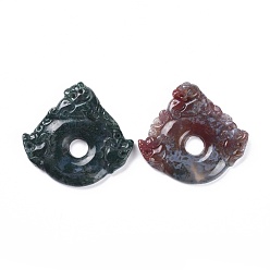 Indian Agate Chinese Style Natural Indian Agate Carved Pendants, Pi Xiu, 42.5~44.7x45.5~46.5x5~6.3mm, Hole: 1.8mm