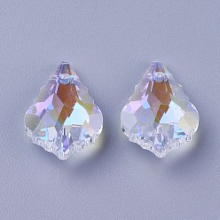 Clear AB Faceted Glass Pendants, Leaf, Clear AB, 22x15.5x8.5mm, Hole: 1mm