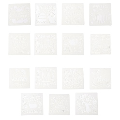 Blanco Plantillas de plantillas de pintura de dibujo de plástico para mascotas con tema de Pascua, formas mixtas, para diy scrapbooking, blanco, 15x15x0.01 cm, 15 PC / sistema