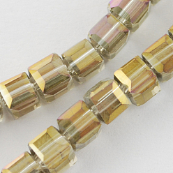 Tan Electroplate Glass Beads Strands, AB Color Plated, Faceted, Cube, Tan, 4x4x4mm, Hole: 1mm, about 100pcs/strand, 17 inch