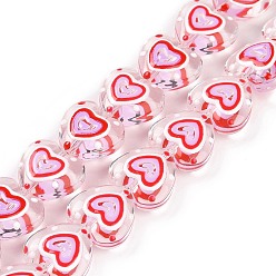 Roja Hilos de abalorios de murano hechos a mano, corazón, rojo, 12x12x6 mm, agujero: 0.7 mm, sobre 30 unidades / cadena, 13.39'' (34 cm)