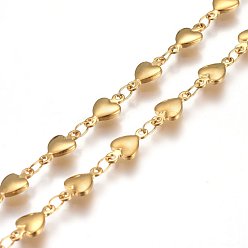 Golden 304 Stainless Steel Link Chains, Soldered, Heart, Golden, 10x5~5.5x2mm