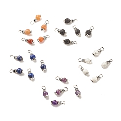 Mixed Stone Natural Mixed Gemstone Pendants, with Brass Grade A Rhinestone Findings Round, Platinum, 16~17x5.5~7mm, Hole: 3~3.5mm