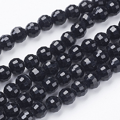 Black Transparent Glass Bead Strands, Faceted, Round, Black, 6mm, Hole: 1mm, about 72pcs/strand, 15 inch
