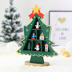Vert Décorations d'affichage de bureau en bois, mini vitrines, arbre de Noël, verte, 140x190mm