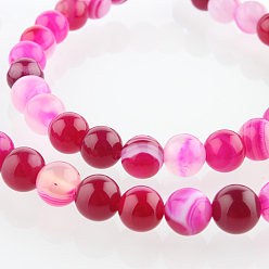 Deep Pink Natural Gemstone Agate Round Bead Strands, Dyed, Deep Pink, 6mm, Hole: 1mm, about 63pcs/strand, 15.35 inch