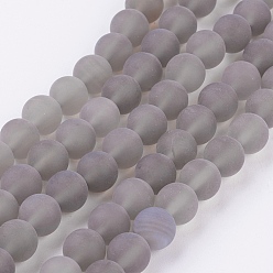 Agate Gris Gris agate brins de perles naturelles, givré, ronde, 8mm, Trou: 1mm, Environ 49 pcs/chapelet, 15.7 pouce
