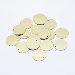 Real 18K Gold Plated Brass Pendant, Long-Lasting Plated, Real 18K Gold Plated, Nickel Free, Flat Round, 16x1mm, Hole: 1.5mm