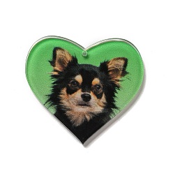 Verde Lima Colgantes de acrílico opacos, perro, corazón, verde lima, 37x40x2 mm, agujero: 1.6 mm