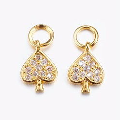 Golden Brass Micro Pave Cubic Zirconia Charms, Heart, Golden, 10.5x7x1mm, Hole: 3mm