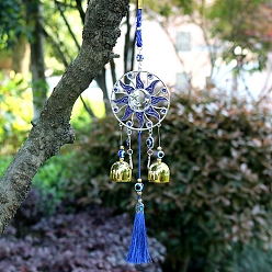 Gold Alloy Wind Chime, with Sun Evil Eye Wind Bells Hanging Decoration and Tassle, for Car Kitchen Home Garden Decor, Gold, 370mm