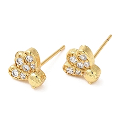 Real 18K Gold Plated Rack Plating Brass Badminton Stud Earrings with Cubic Zirconia, Lead Free & Cadmium Free, Real 18K Gold Plated, 9x9mm