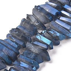 AceroAzul Hilos de cuentas de puntos de cristal de cuarzo natural, teñido, pepitas, acero azul, 15~30x4~8x4~7 mm, agujero: 1 mm, 8 pulgada