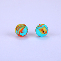 Coloré Perles focales rondes en silicone imprimées, colorées, 15x15mm, Trou: 2 mm