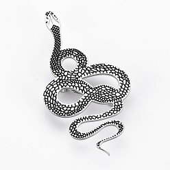 Stainless Steel Color Snake Brooch, 201 Stainless Steel Animal Lapel Pin for Backpack Clothes, Nickel Free & Lead Free, Stainless Steel Color, 70x37x7mm, Pin: 0.7mm