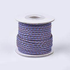 Лиловый Плетеные кожаные шнуры, круглые, сирень, 3 мм, около 10 ярдов / рулон