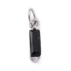 Black 304 Stainless Steel Cubic Zirconia Pendants, Rectangle, Stainless Steel Color, Black, 17x4x4mm, Hole: 5mm
