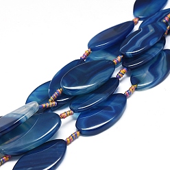 Marine Blue Natural Banded Agate/Striped Agate Beads Strands, Dyed & Heated, Horse Eye, Marine Blue, 48~51x24~27x5~7mm, Hole: 1.8mm, about 7pcs/Strand, 16.93 inch(43cm)