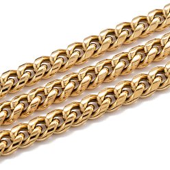 Golden 304 Stainless Steel Cuban Link Chain, Unwelded, with Spool, Golden, 7.5x6x3mm, 16.4 Feet(5m)/roll