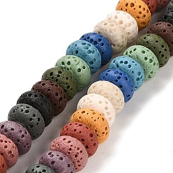 Coloré Brins de perles teintes en pierre de lave naturelle, rondelle, colorées, 8x4.5mm, Trou: 1.6mm, Environ 43 pcs/chapelet, 7.87 pouce (20 cm)