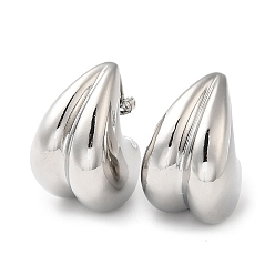 Platinum Rack Plating Brass Teardrop Stud Earrings for Women, Lead Free & Cadmium Free, Long-Lasting Plated, Platinum, 27x17.5mm