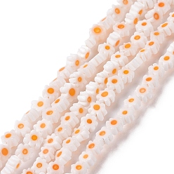 Orange Main millefiori perles de verre brins, fleur, orange, 3.7~5.6x2.6mm, Trou: 1mm, Environ 88~110 pcs/chapelet, 15.75'' (40 cm)