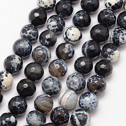 Black Natural Fire Crackle Agate Bead Strands, Round, Faceted, Dyed & Heated, Black, 10mm, Hole: 1mm, about 37pcs/strand, 15 inch
