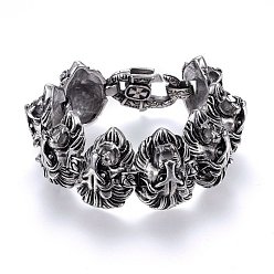 Antique Silver Retro 304 Stainless Steel Link Bracelets, with Lobster Claw Clasps, Lion, Antique Silver, 8-5/8 inch(22cm), 31.5x14mm
