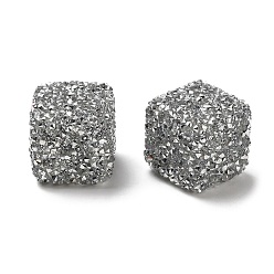 Silver Resin Beads, with Rhinestone, Drusy Cube, Silver, 16x16x16mm, Hole: 3.6mm