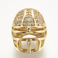 Golden Brass Micro Pave Cubic Zirconia Football Helmet Beads, Clear, Golden, 13.5x10.5x10mm, Hole: 2mm