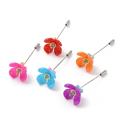 Mixed Color Acrylic Beaded Flower Lapel Pin, Brass Safety Pin Brooch for Suit Tuxedo Corsage Accessories, Mixed Color, 63mm, Pin: 0.8mm